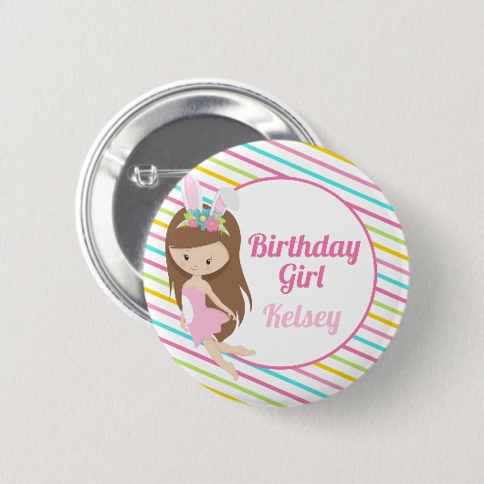 イースター誕生日ガールフェアリーかわいいカスタムピンク 缶バッジ (正面&裏面)