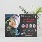 イースター誕生日ボーイイースターエッグフォト誕生日 招待状 (スタンド正面)