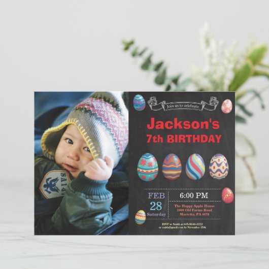イースター誕生日ボーイイースターエッグフォト誕生日 招待状 (スタンド正面)