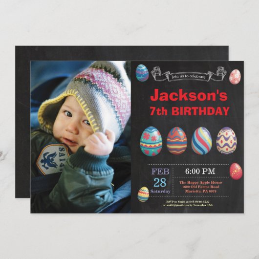 イースター誕生日ボーイイースターエッグフォト誕生日 招待状 (正面/裏面)