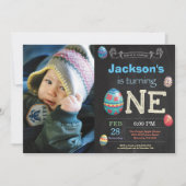 イースター誕生日ボーイイースター卵の最初の1日 招待状 (正面)