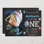 イースター誕生日ボーイイースター卵の最初の1日 招待状 (正面/裏面)