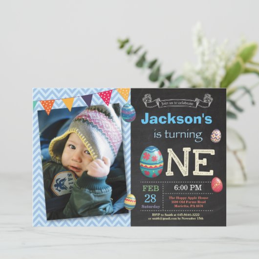 イースター誕生日ボーイイースター卵の最初の1日 招待状 (スタンド正面)