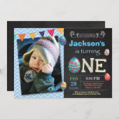 イースター誕生日ボーイイースター卵の最初の1日 招待状 (正面/裏面)