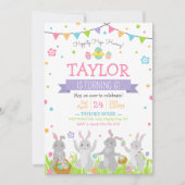 イースター誕生日招待状、イースターバニー 招待状 (正面)