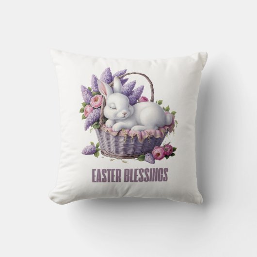 イースター賛美- Bunny & Flower Basket Delight クッション (正面)