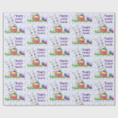 イースター追加の子の名前かわいいバニーエッグバスケット ラッピングペーパー (フラット)