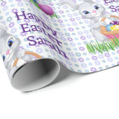 イースター追加の子の名前かわいいバニーエッグバスケット ラッピングペーパー (ロールコーナー)