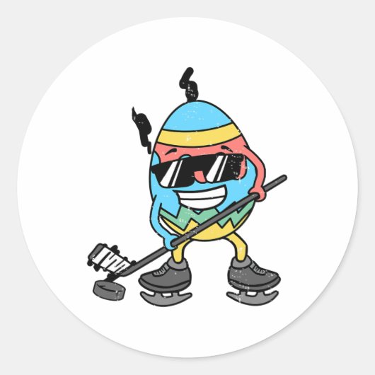 イースター遊エッグのアイスホッケーかわいいスポーツメンズ少年 ラウンドシール (正面)
