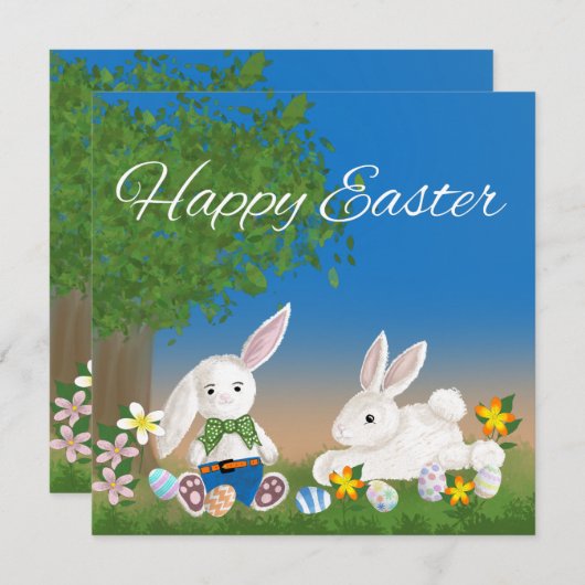 イースター遊卵で愛らしい復活祭 シーズンカード (正面/裏面)
