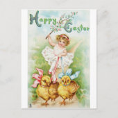 イースター郵便はがきの女の子の乗馬のひよこ シーズンポストカード (正面)