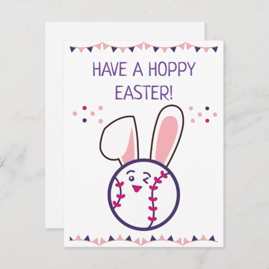 イースター野球が飛び跳ねるかわいいバニーボールのおもしろい シーズンカード (正面/裏面)