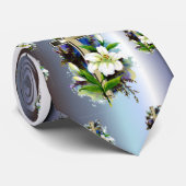 イースター金交差の白いLilly花-青 ネクタイ (ロール)