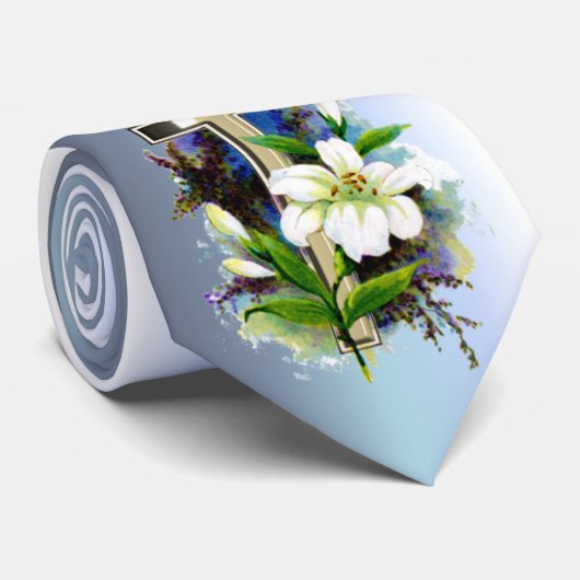 イースター金十字およびLillyの白い花 ネクタイ (ロール)