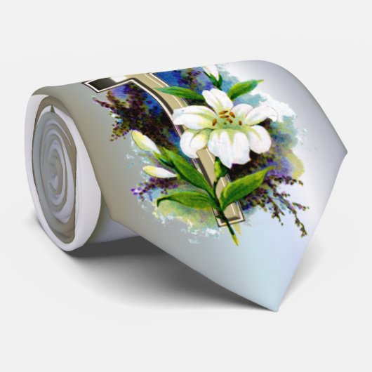 イースター金十字およびLillyの白い花 ネクタイ (ロール)