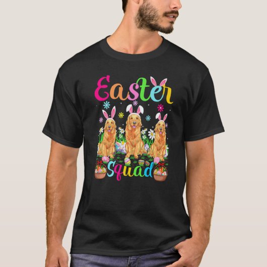 イースター隊ウサギ耳ゴールデンレトリバーの犬ハッピー Tシャツ (正面)