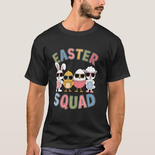 イースター隊 うさぎ ヒヨコ たまご 子羊 面白い イースター ユーモア Tシャツ (正面)
