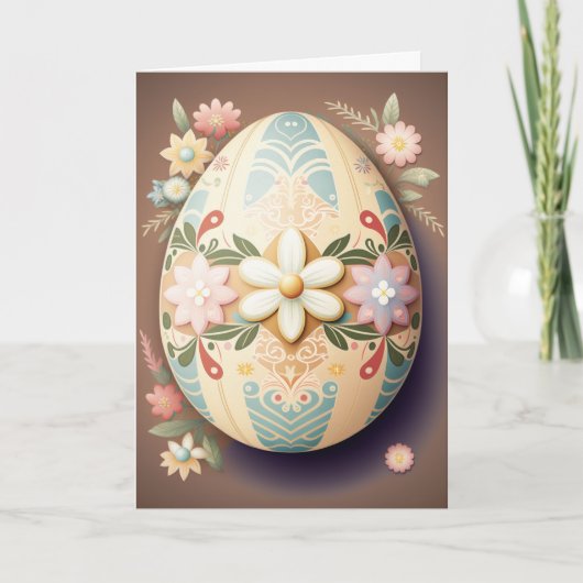 イースター飾卵と切り出しの花 カード (正面)