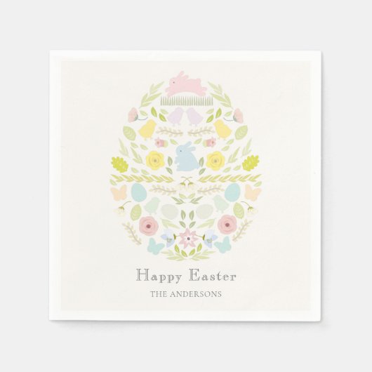 イースター飾卵のフローラの葉バニー スタンダードカクテルナプキン (正面)