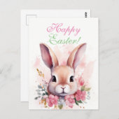 イースター魅力的ピンクかわいいバニー ポストカード (正面/裏面)
