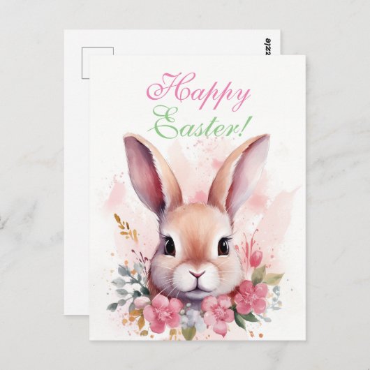 イースター魅力的ピンクかわいいバニー ポストカード (正面/裏面)