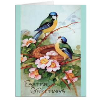 イースター鳥および巣のヴィンテージの挨拶状