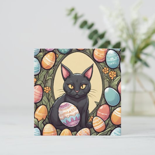 イースター黒猫と色彩の鮮やか卵 シーズンカード (スタンド正面)