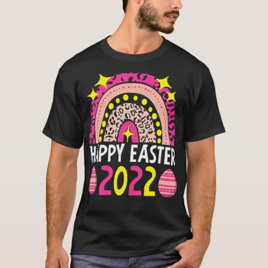 イースター2022レインボーかわいいハッピーイースター2022メンパ Tシャツ (正面)