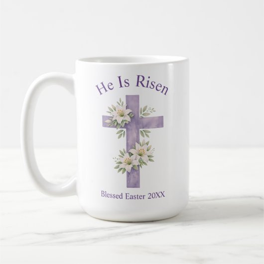 イースター2026 水彩花十字架デザイン コーヒーマグカップ (左)