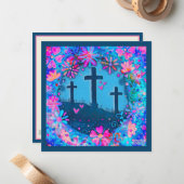 イースター3クロスかわいらしフローラ ノートカード (正面/裏面インサイチュ)