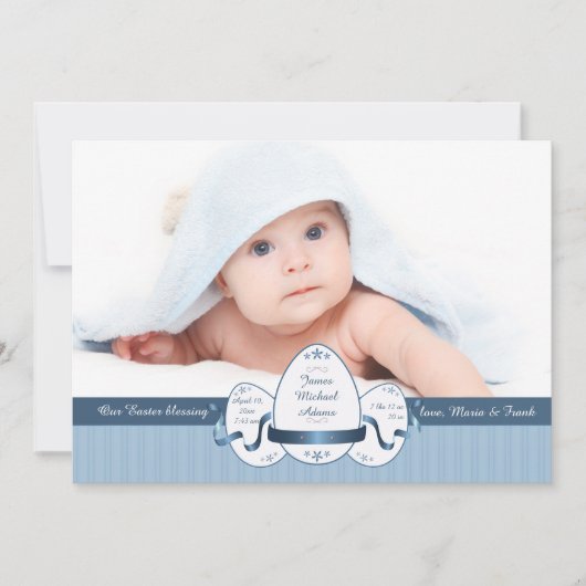 イースター3ブルー写真誕生のお知らせ シーズンカード (正面)