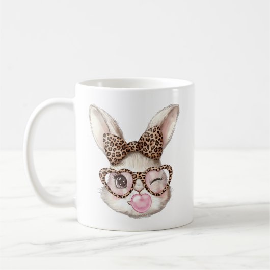 イースター+うさぎ+かわいい+メガネ+ヒョウ柄+バニー+ラビット+イースター コーヒーマグカップ (左)