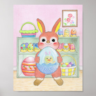 イースター うさぎ カラフル たまご 子供部屋 ポスター