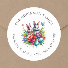 イースター うさぎ 花の宛名ラベル ラウンドシール