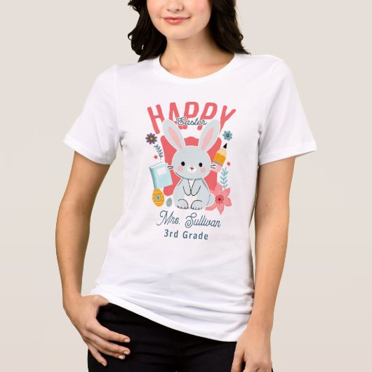 イースター おしゃれ パステル うさぎ 先生 トライブレンドTシャツ (正面)