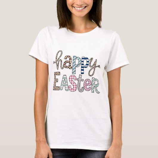 イースター お花のうさぎ ヒョウ柄 春 Tシャツ (正面)
