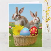 イースター かわいいウサギ で ポジティブな気分 カード (黄色い花)