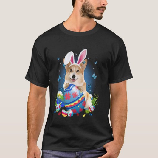 イースター かわいい コーギー 犬 愛好家 うさぎ たまご イースター Tシャツ (正面)