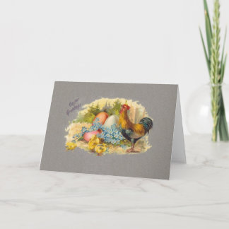 イースター – ひな、卵、おんどり – アンティークはがき シーズンカード