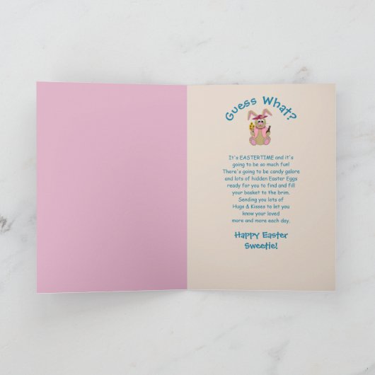 イースター、ひ孫娘、ぬいぐるみイースターバニー カード (内部)