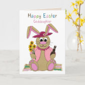 イースター、ひ孫娘、ぬいぐるみイースターバニー カード (黄色い花)