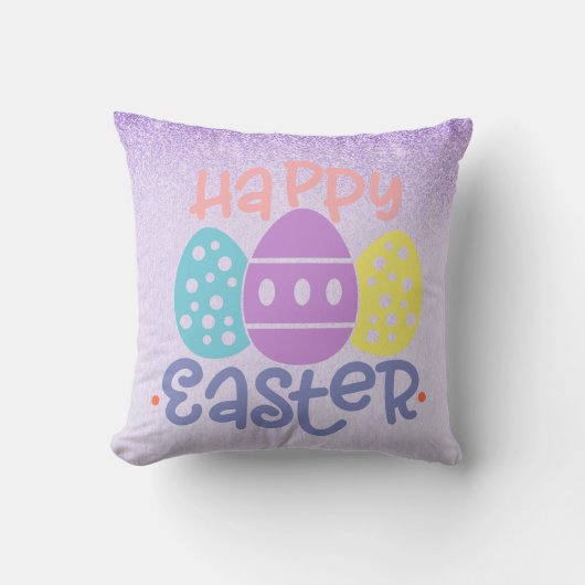 イースター イエロー卵 パープル 春 クッション (正面)