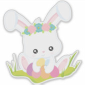 イースター、イースターエッグ、かわいいバニー、ホワイトバニー シール (正面)