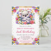 イースター ウォーターカラー コアラ & 春の花 誕生日 招待状 (スタンド正面)