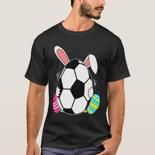 イースター ウサギの耳付き サッカー おもしろTシャツ メンズ 少年 Tシャツ (正面)