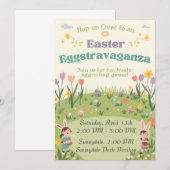 イースター・エクストラバガンザ・パーティ招待状 - 春の楽しいお祭り 招待状 (正面/裏面)