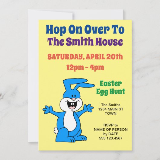 イースター·エッグ·狩り·バニー·カートゥーン 招待状 (正面)