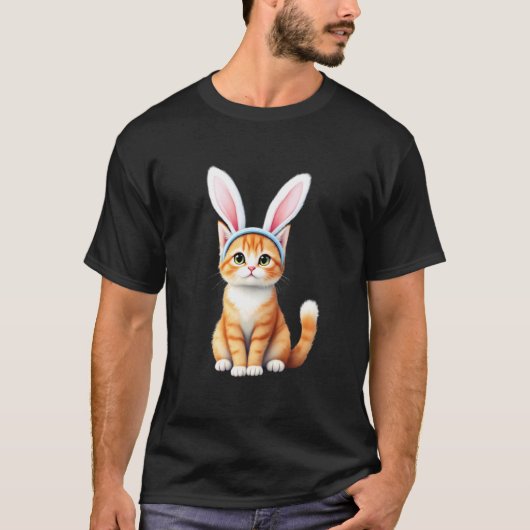 イースター オレンジタビー猫 うさぎ耳 レディース Tシャツ (正面)