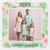イースター カスタム フォト パステル ピンク & グリーン フローラル スクエアシール (正面)