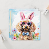 イースター カード かわいい ウサギ プードル 水彩 犬 (正面/裏面インサイチュ)